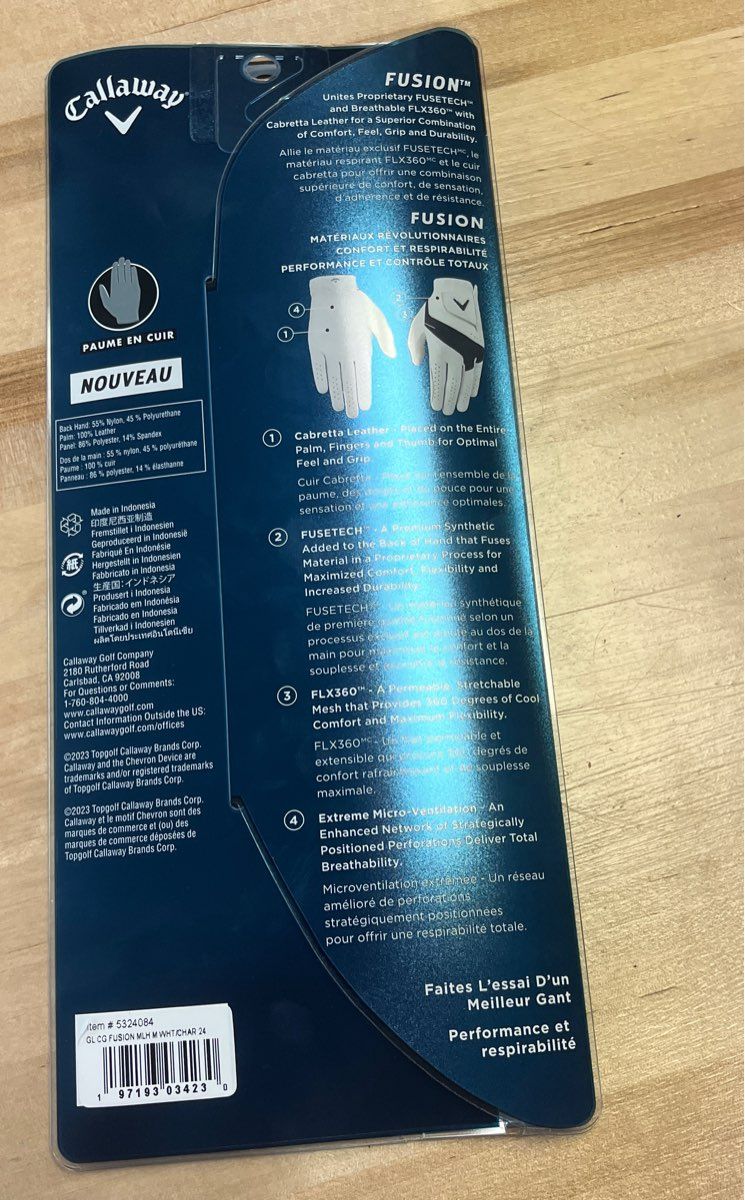 Callaway Fusion FUSETECH Leather Palm Golf Glove Men's M Left New