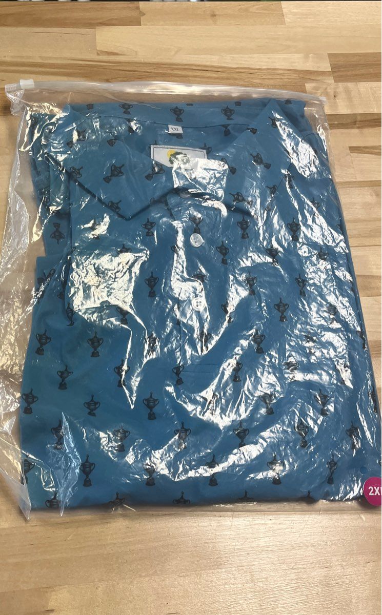 NWT Pine Tree Club Golf Polo Shirt All Over Trophy Print Blue Sz 2XL