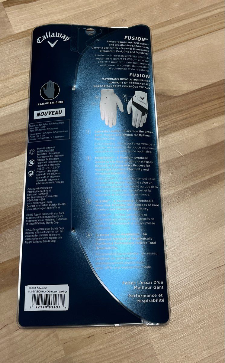 Callaway Fusion FUSETECH Golf Glove Men's Left Hand Cadet ML White New