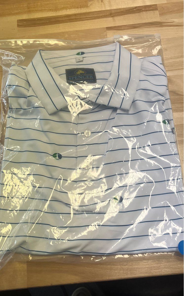 Spencer Bespoke Clothier Striped Embroidered Golfer Polo Golf Shirt NWT Sz L