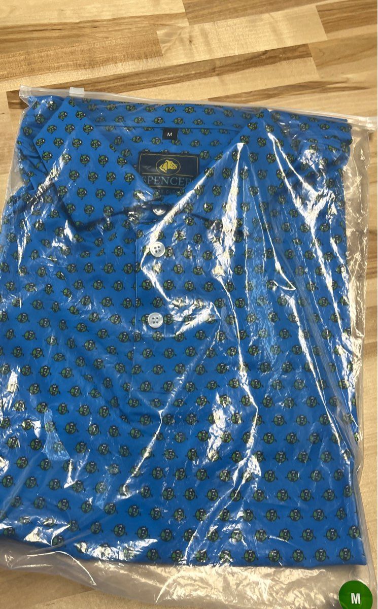 Spencer Bespoke Blue Turtle Print Performance Golf Polo Shirt Men's M New