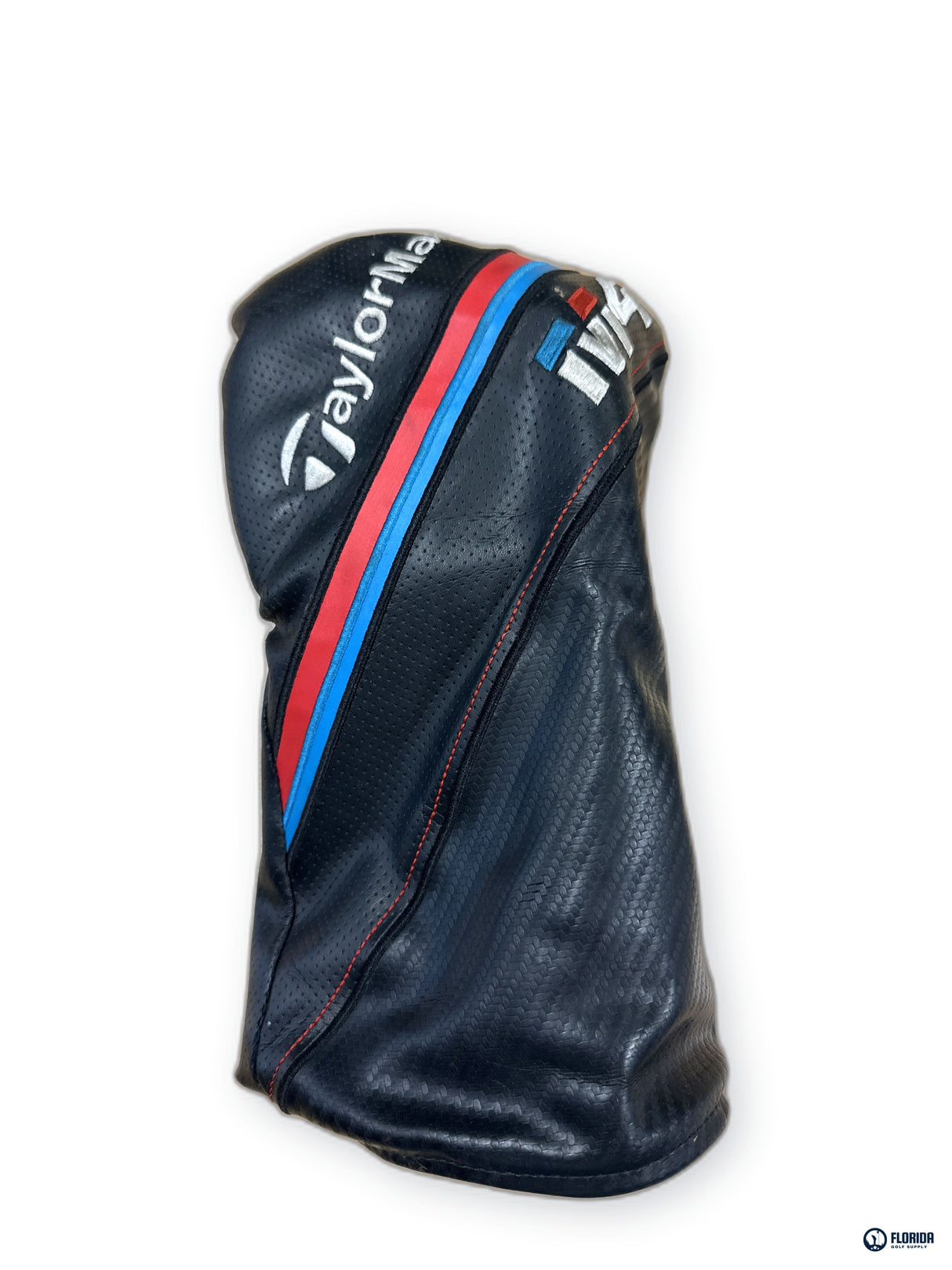 TaylorMade M4 Driver Headcover Black Synthetic Leather Blue Red Stripes