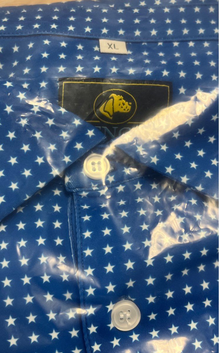 NWT Mens Star Print Golf Polo Shirt Performance Blue All Over Print Sz XL