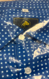 NWT Mens Star Print Golf Polo Shirt Performance Blue All Over Print Sz XL