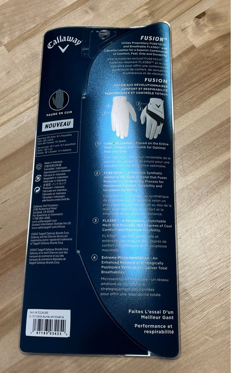 Callaway Fusion Golf Glove Men's Left Hand Size ML FUSETECH+ FLX360 New