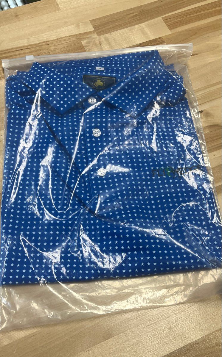 NWT Mens Star Print Golf Polo Shirt Performance Blue All Over Print Sz XL