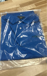 NWT Mens Star Print Golf Polo Shirt Performance Blue All Over Print Sz XL